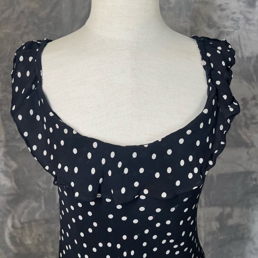 Vintage Y2K Babydoll Midi Slip Dress Polka Dot M/L Ruffle Bias Cute Party Black - Picture 11 of 11